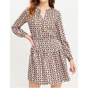 LOFT Geo Split Neck Flare Dress New Womens Size 2